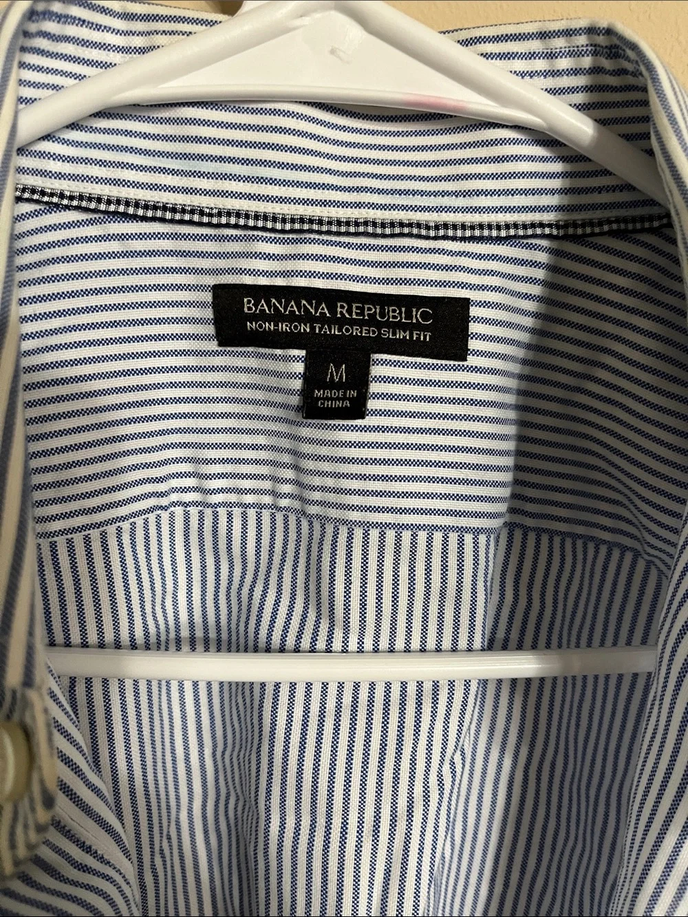 Banana Republic Men's Blue and White Pinstripe Dress Shirt